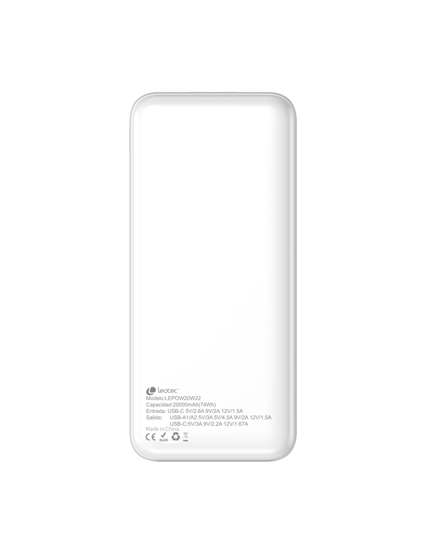 Leotec LEPOW20W22W batería externa Polímero de litio 20000 mAh Blanco