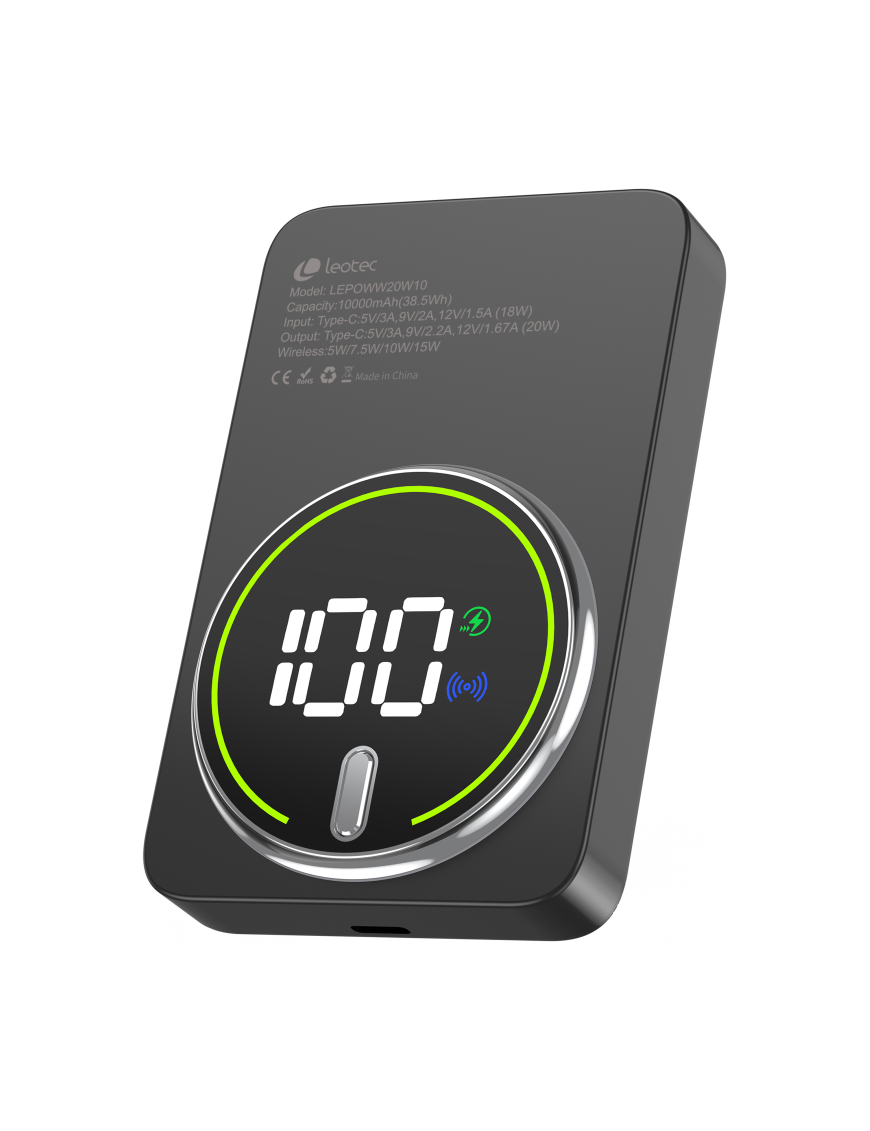 Leotec Power Bank inalámbrico 10000mAh 20W Negro