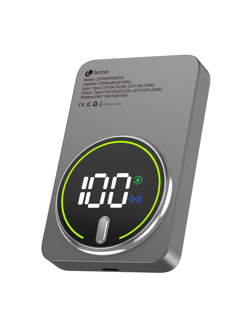 Leotec Power Bank inalámbrico 10000mAh 20W Gris