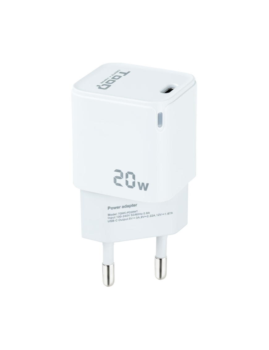 TooQ Cargador de Pared USB-C PD20W, Blanco