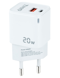 TooQ Cargador de Pared USB-C/PD + USB-A/QC 20W, Blanco