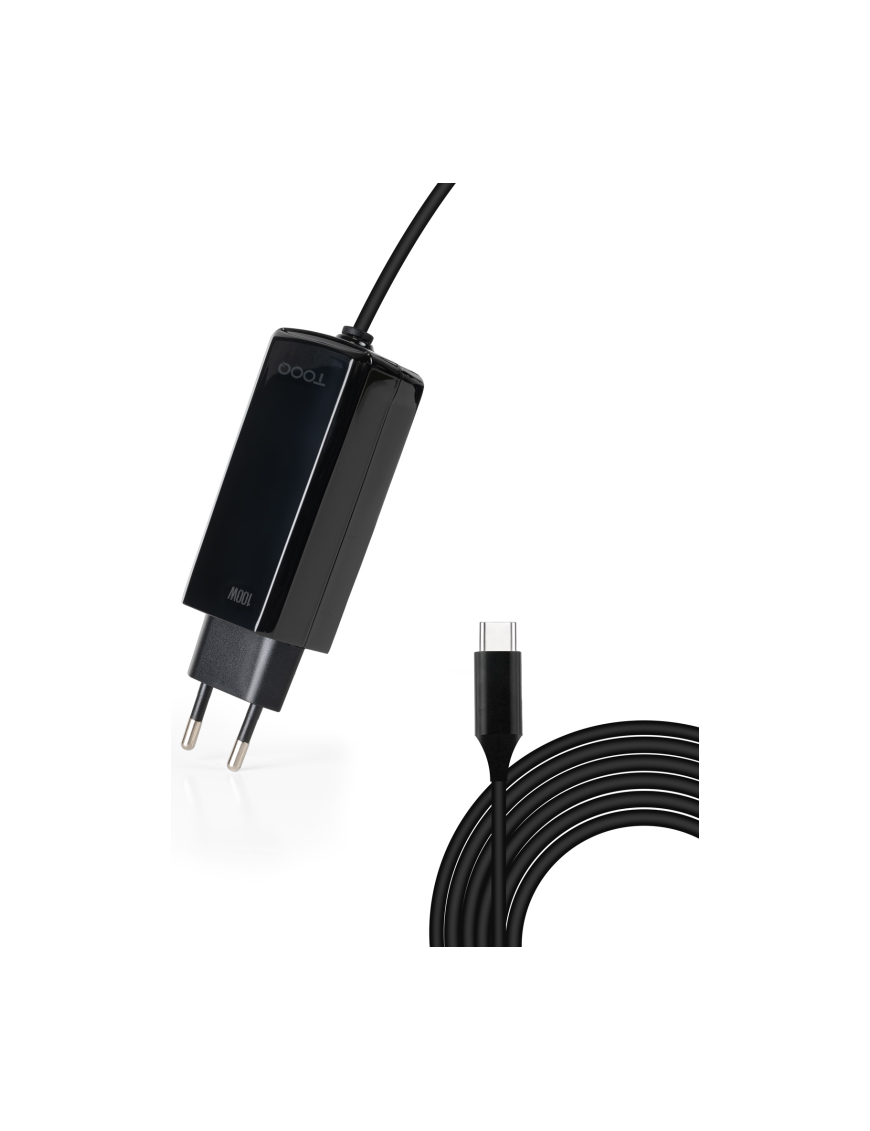 TooQ Cargador de portátil GAN USB-C PD 100W, Negro