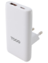 TooQ Cargador de viaje Tipo C y Tipo A, GaN 65W, USB-C/PD + USB-A/QC, Blanco