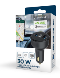 Gembird TA-UC-AC2PD30LCD-CAR-01 cargador de dispositivo móvil Universal Negro Encendedor de cigarrillos Carga rápida Auto
