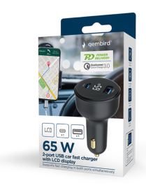 Gembird TA-UC-AC2PD65LCD-CAR-01 cargador de dispositivo móvil Universal Negro Encendedor de cigarrillos Carga rápida Auto