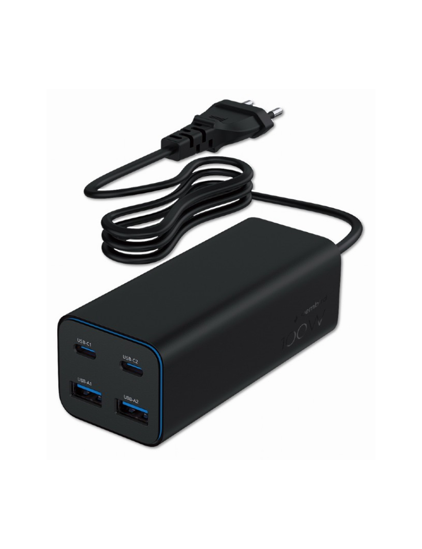 Gembird TA-UC-2A2C-PD100-01-BK cargador de dispositivo móvil Portátil, Smartphone Negro Corriente alterna Carga rápida Interior