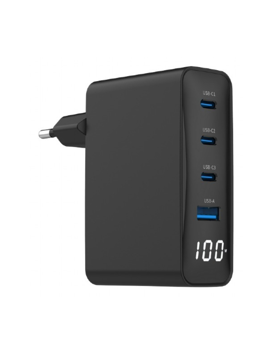 Gembird TA-UC-PDQC100LCD-01-BK cargador de dispositivo móvil Portátil, Smartphone Negro Corriente alterna Carga rápida Interior