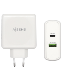 AISENS Cargador 48 W, 1x USB-C PD3.0 30 W, 1x USB-A QC3.0 18 W, Blanco