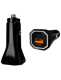 AISENS Cargador de Coche 38W,1XUSB-C PD3.0 20W,1XUSB-A QC3.0 18W, Negro