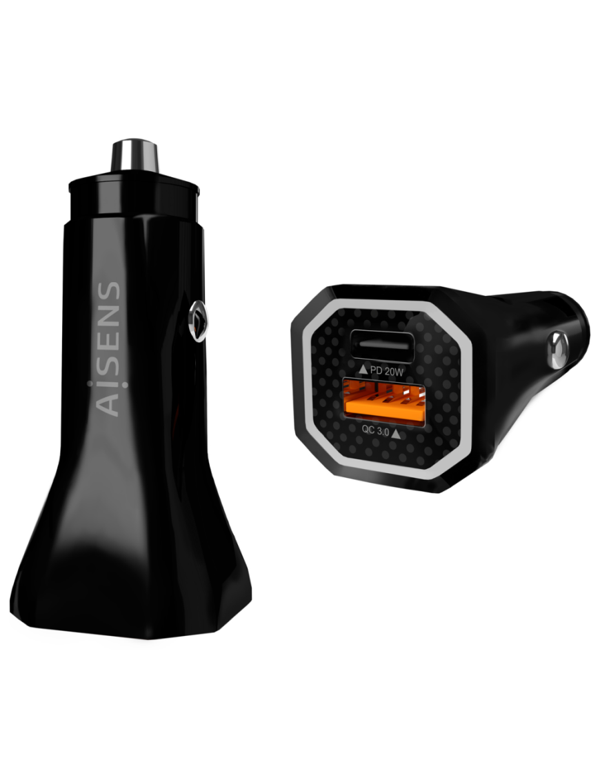 AISENS Cargador de Coche 38W,1XUSB-C PD3.0 20W,1XUSB-A QC3.0 18W, Negro
