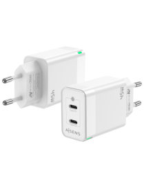 AISENS Cargador Gan 45W, 2xUSB-C PD3.0 QC4.0, Blanco