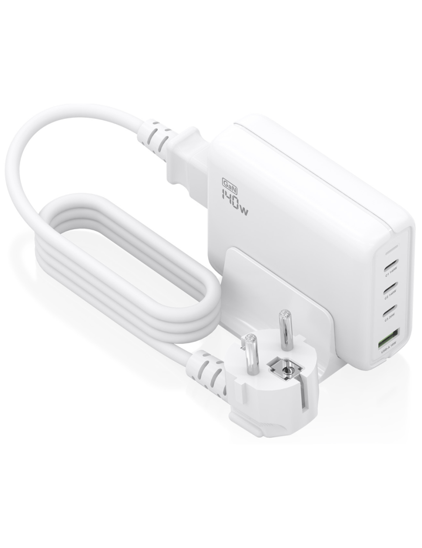 AISENS Cargador Sobremesa GaN 140W, 3x USB-C PD3.1 QC4.0 QC5.0, 1x USB-A QC3.0, Blanco