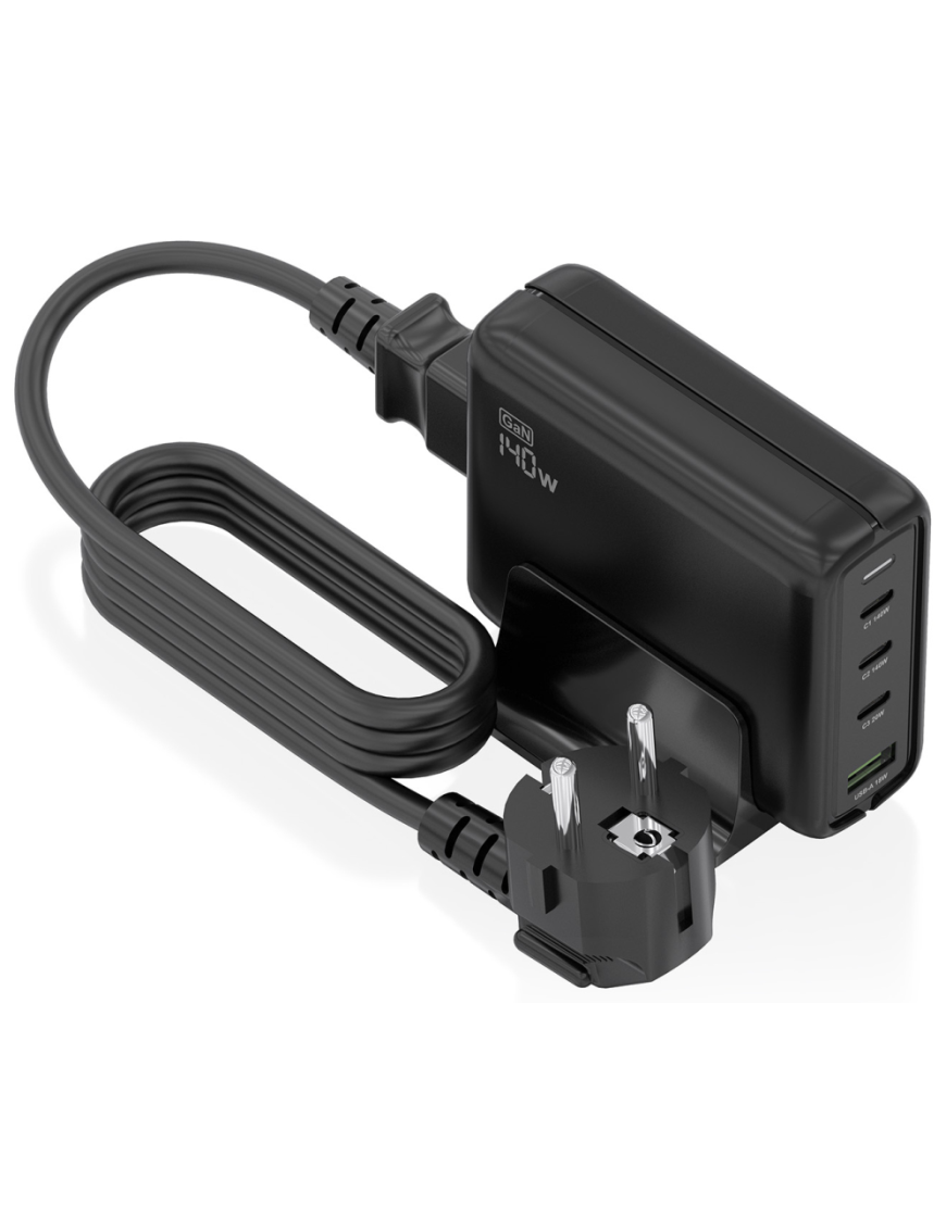 AISENS Cargador Sobremesa GaN 140W, 3x USB-C PD3.1 QC4.0 QC5.0, 1x USB-A QC3.0, Negro