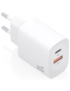 AISENS Cargador GaN 30W, 1xUSB-C PD3.0 QC4.0, 1xUSB-A QC3.0, Blanco
