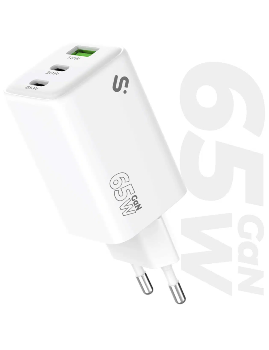 SUBBLIM Cargador GaN 65W USB-C + USB-C + USB-A
