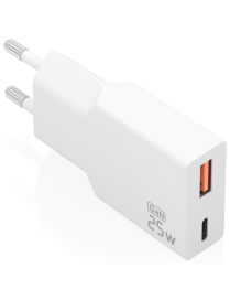 AISENS Cargador Ultra Delgado GaN 25W, 1xUSB-C PD3.0 QC4.0, 1xUSB-A QC3.0, Blanco