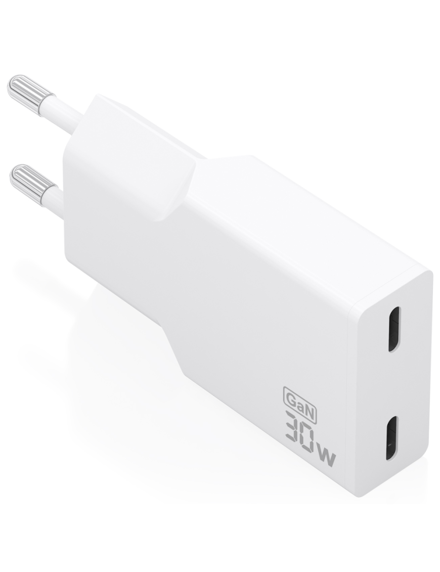 AISENS Cargador Ultra Delgado GaN 30W, 2xUSB-C PD3.0, Blanco