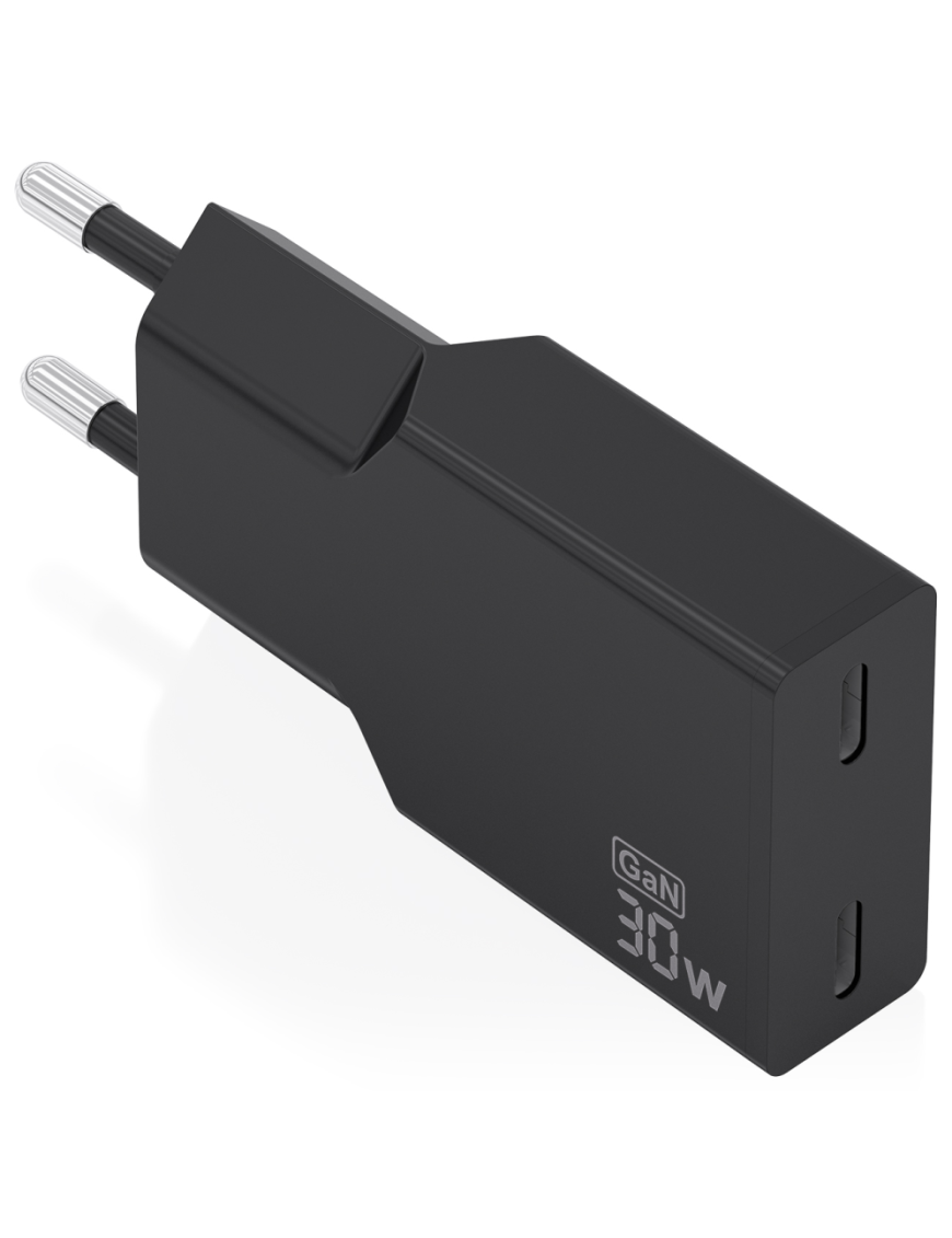 AISENS Cargador Ultra Delgado GaN 30W, 2xUSB-C PD3.0, Negro