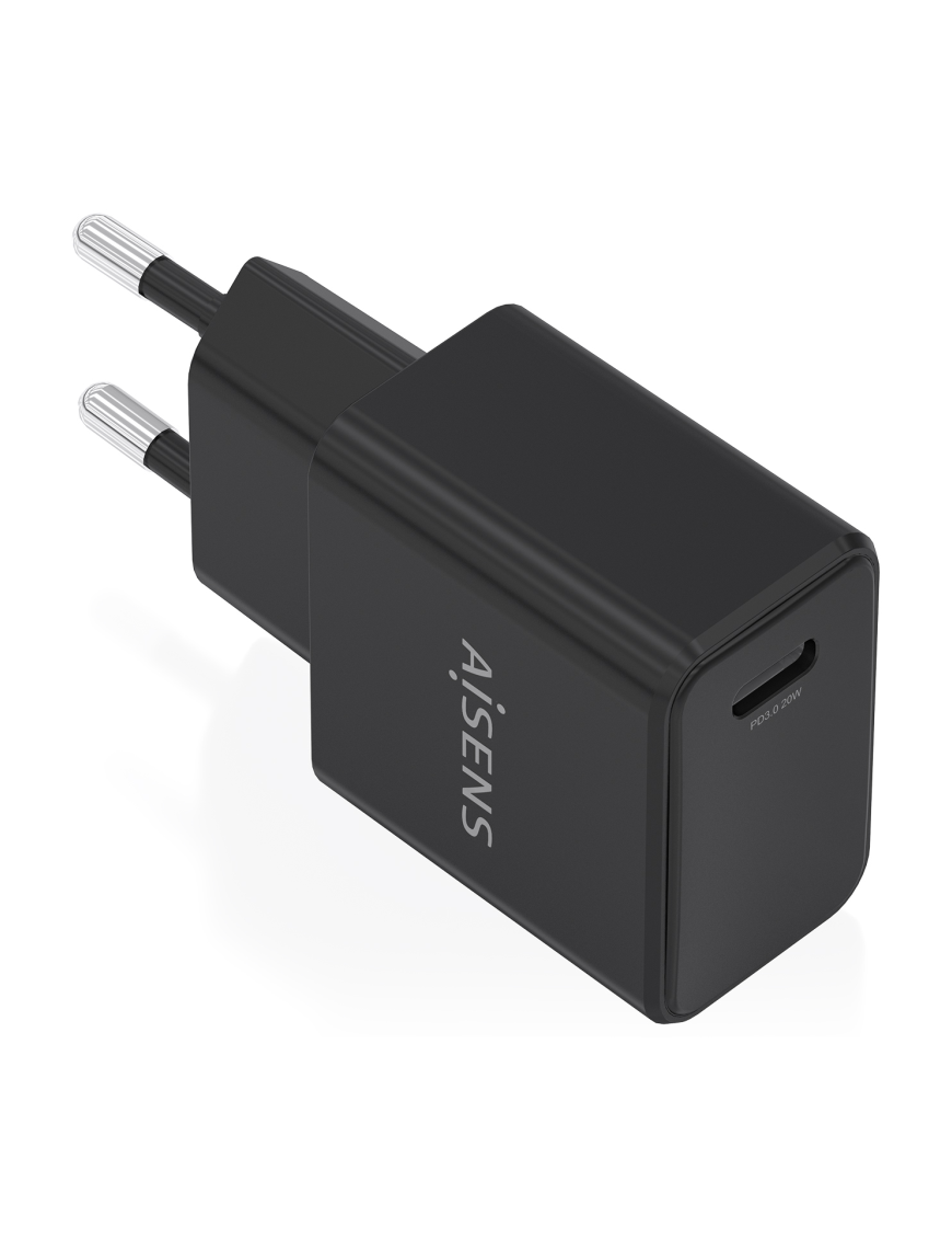 AISENS Cargador GaN USB-C PD3.0 1xUSB-C 20W, Negro