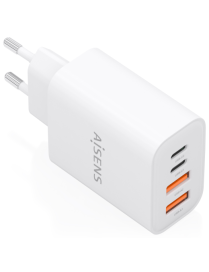 AISENS Cargador GaN 32W, 2xUSB-C PD3.0, 2xUSB-A, Blanco