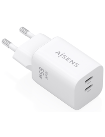 AISENS Cargador GaN 65W, 2xUSB-C PD3.0 QC4.0, Blanco