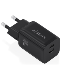 AISENS Cargador GaN 65W, 2xUSB-C PD3.0 QC4.0, Negro