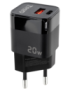 TooQ Cargador de Pared USB-C/PD + USB-A/QC 20W, Negro