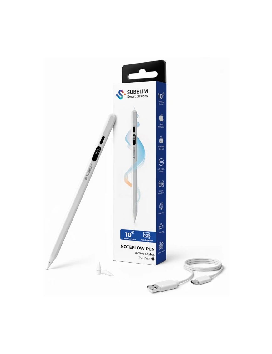 SUBBLIM NoteFlow StylusPen para iPad Pantalla Batería Li-Po USB-C Carga Palm Rejection
