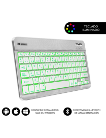 SUBBLIM Teclado Retroiluminado Bluetooth Smart Backlit BT Keyboard Silver