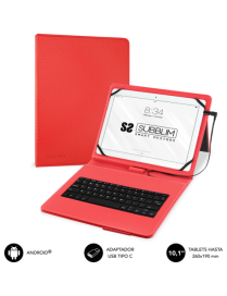 SUBBLIM Funda con Teclado Micro USB - USB C KEYTAB PRO USB 10,1" Red