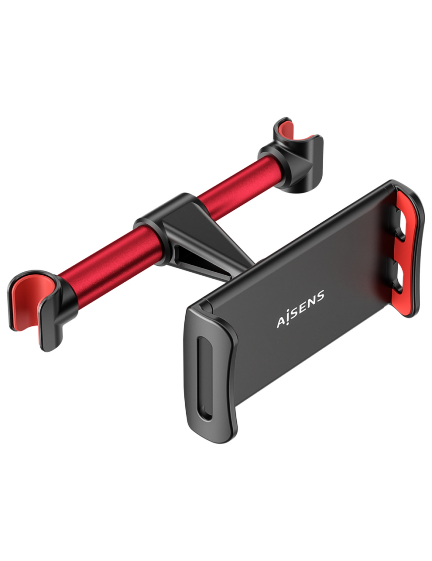 AISENS Soporte Coche Ajustable (1 Pivote) Para Reposacabezas Para Telefono / Tablet, Rojo