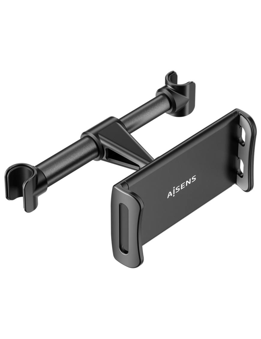 AISENS Soporte Coche Ajustable (1 Pivote) Para Reposacabezas Para Telefono / Tablet, Negro