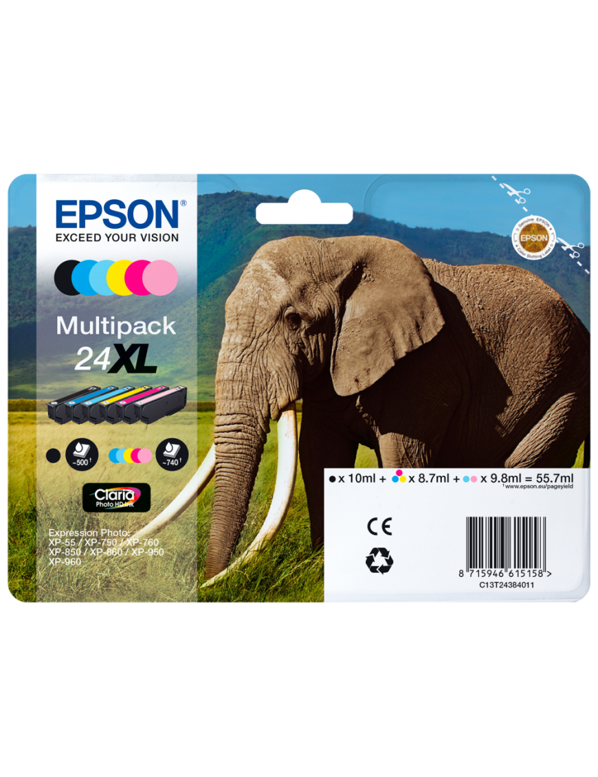 Epson Elephant Tinta magenta 24XL Claria Photo HD Elefantes