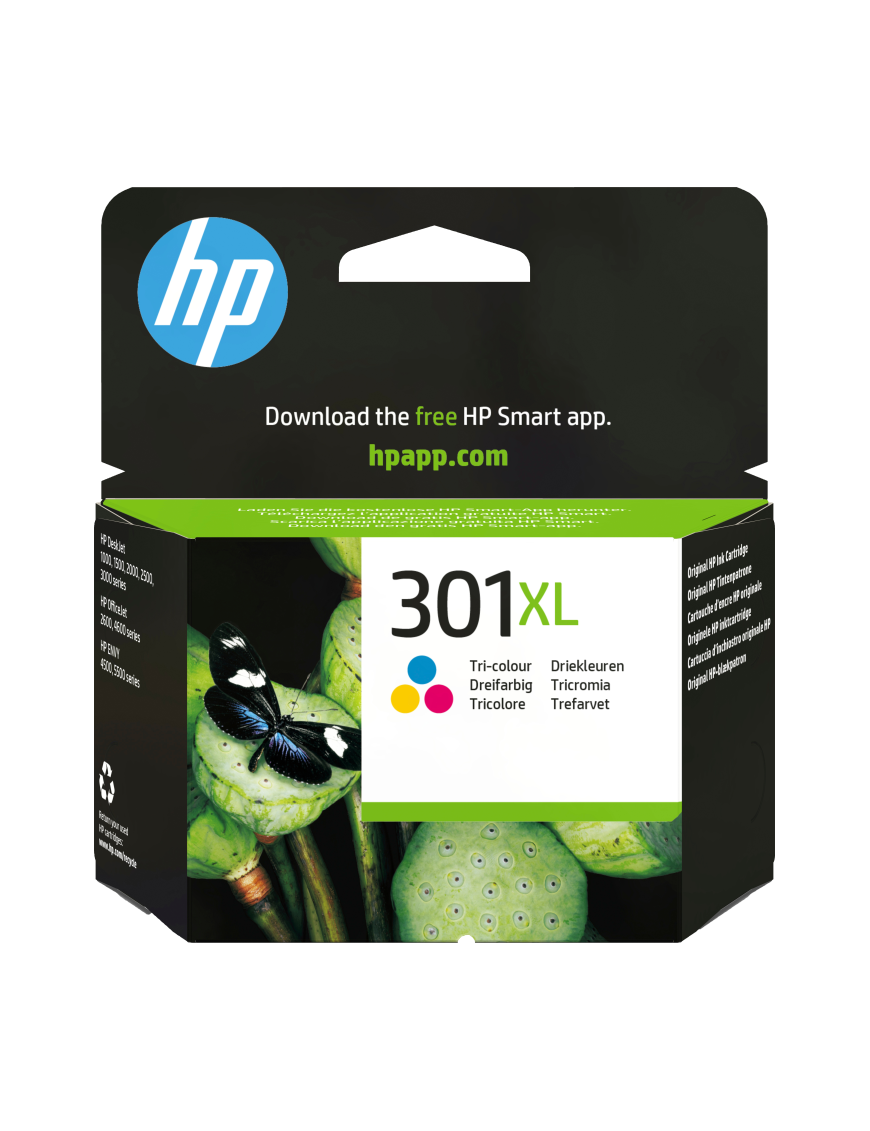 HP Cartucho de tinta original 301XL de alta capacidad Tri-color