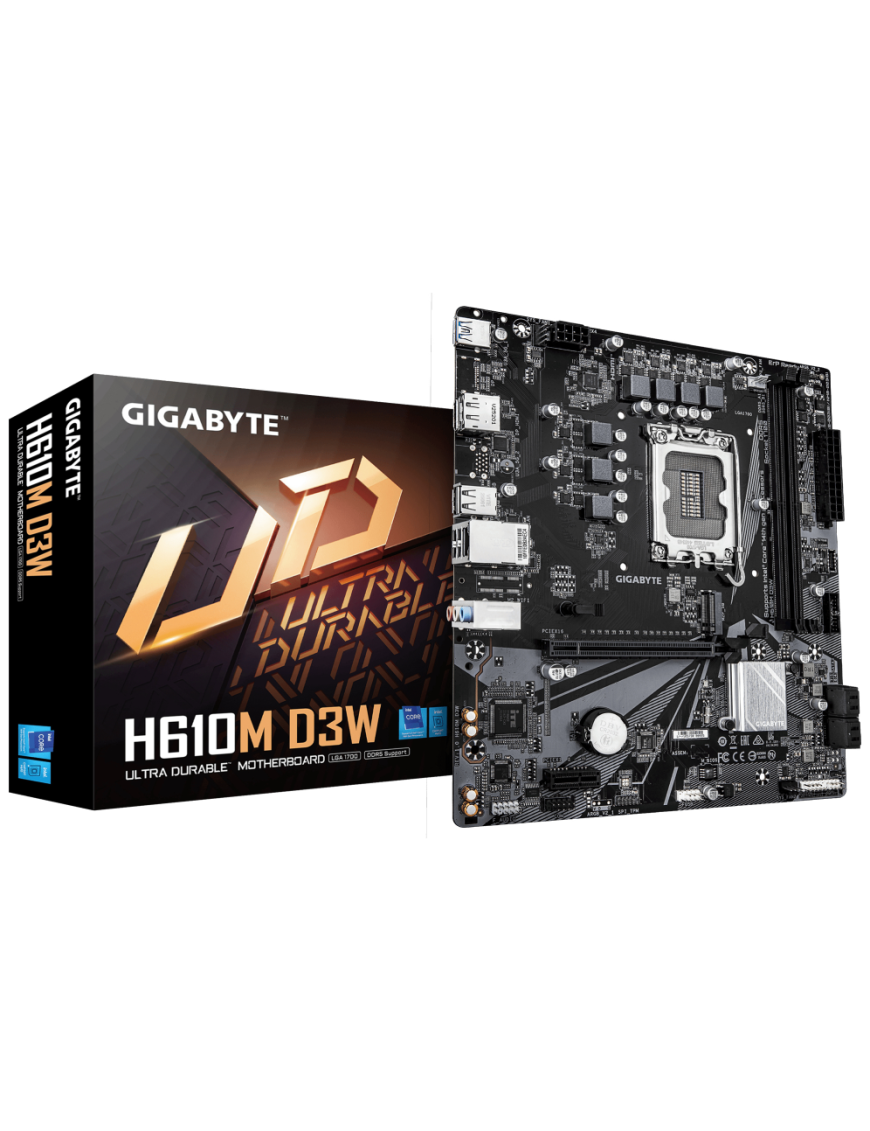 GIGABYTE H610M D3W Placa Base - Compatible con procesadores Intel Core de 14ª generación, VRM de 5+1+1 fases, hasta 5600MHz