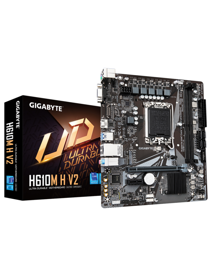 GIGABYTE H610M H V2 Placa base - Compatible con procesadores Intel Core 14th CPUs, 4+1+1 Hybrid Digital VRM, up to 5600MHz DDR5
