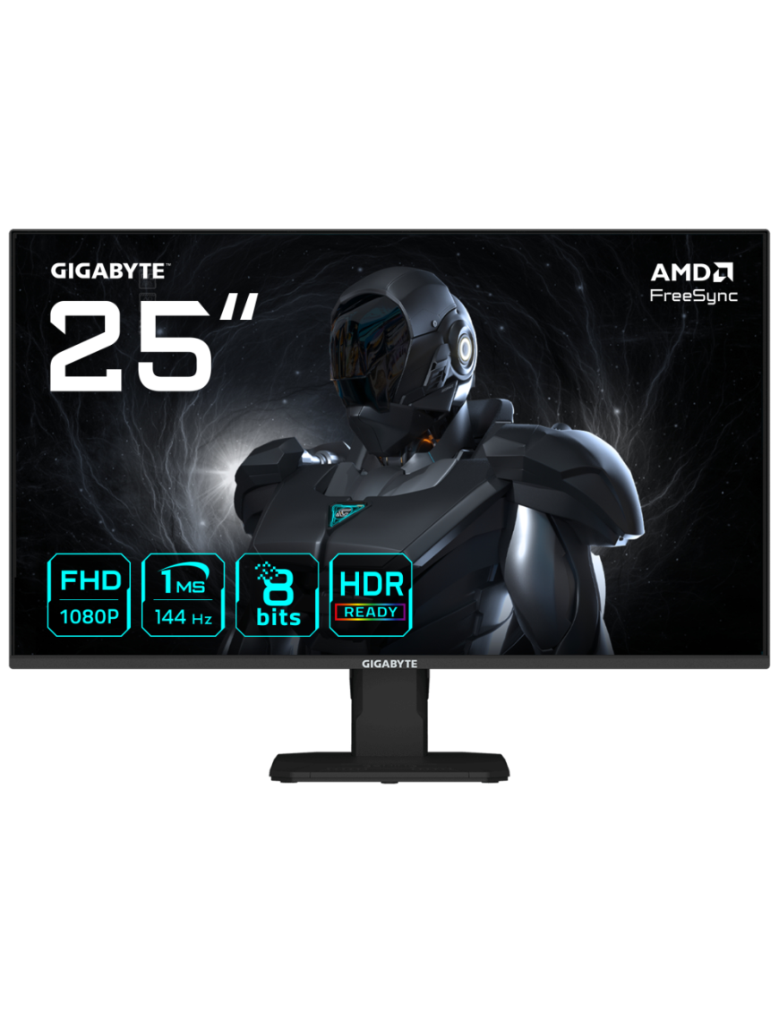 GIGABYTE GS25F14 Monitor Gaming FHD de 25” - 1920 x 1080, 144Hz, 1ms, 300 cd/m², Display HDR 10, HDMI 2.0, DisplayPort 1.2