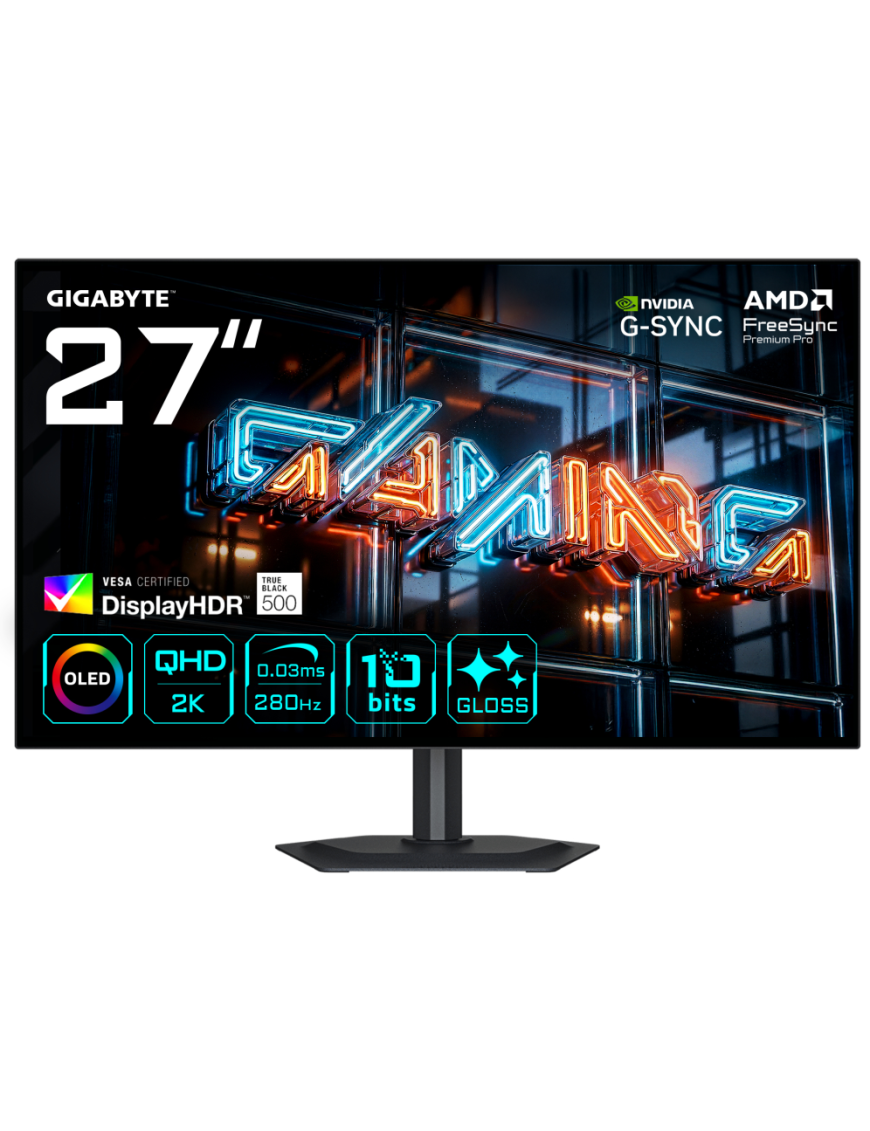GIGABYTE MO27Q28GR Monitor Gaming WOLED Brillante 27” QHD - 2560 x 1440, 280Hz, 0.03ms, 335 cd/m², Display HDR True Black 500