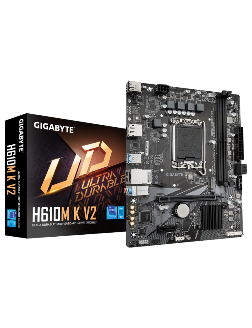 GIGABYTE H610M K V2 Placa base - Procesadores Intel Core 14ª generación, hasta 5600 MHz DDR5, 1xPCIe 3.0 M.2, LAN 1GbE, USB 3.2