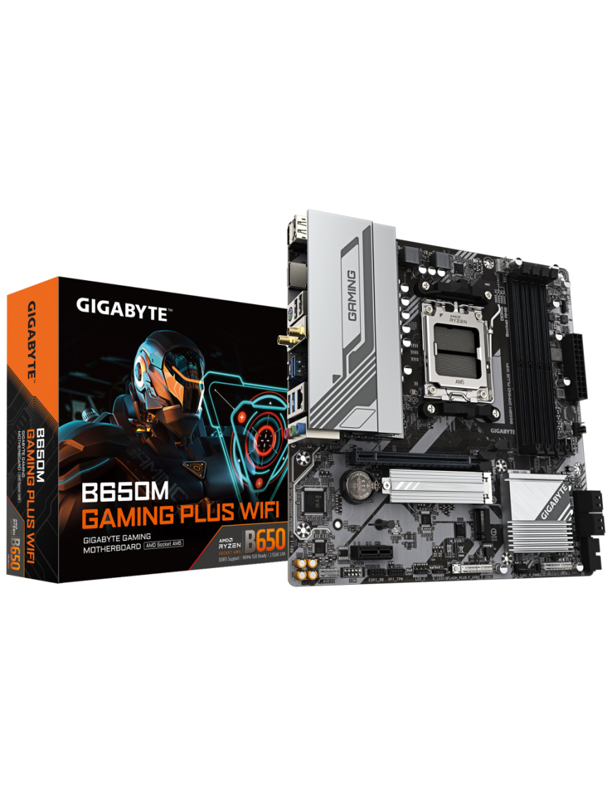 GIGABYTE B650M GAMING PLUS WIFI Placa base - Procesadores AMD Ryzen 9000, VRM de 5+2+2 fases, hasta 8000 MHz DDR5, 2xPCIe 4.0