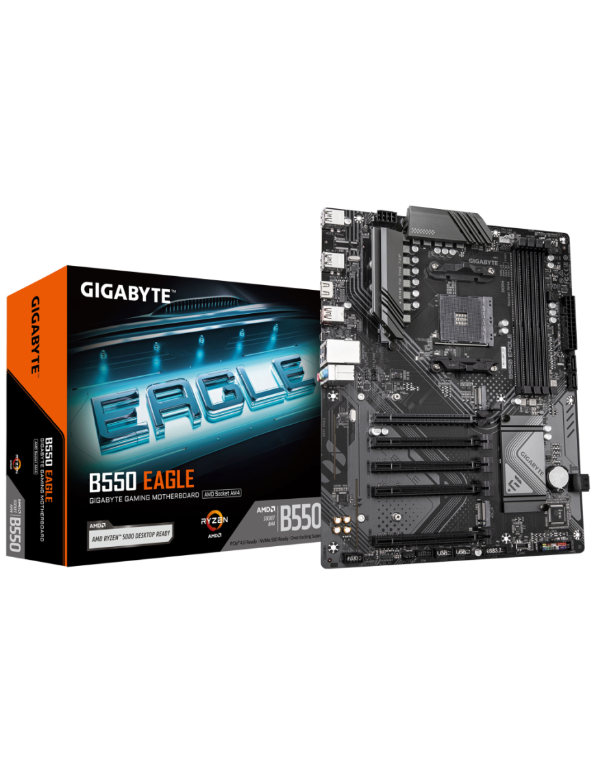 GIGABYTE B550 EAGLE Placa base - Procesadores AMD Ryzen serie 5000 G, VRM de 10+3+1 fases, hasta 3200 MHz DDR4, 1xPCIe 4.0 +