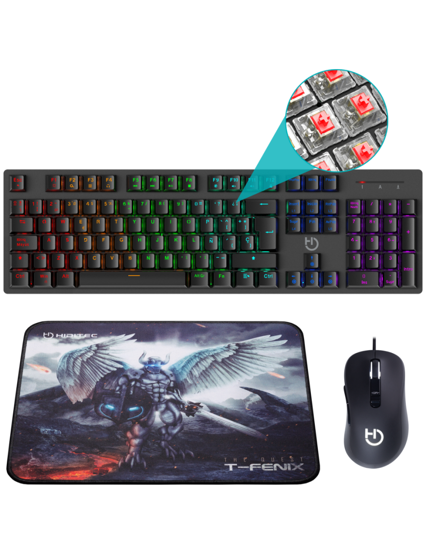 Hiditec Teclado Mecánico GK400 + Ratón Gaming Blitz + Alfombrilla T-Fenix
