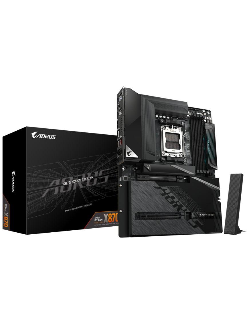GIGABYTE X870 AORUS STEALTH Placa Base - Compatible con procesadores AMD Ryzen 9000, VRM digital de 16+2+2 fases, hasta 8200MHz