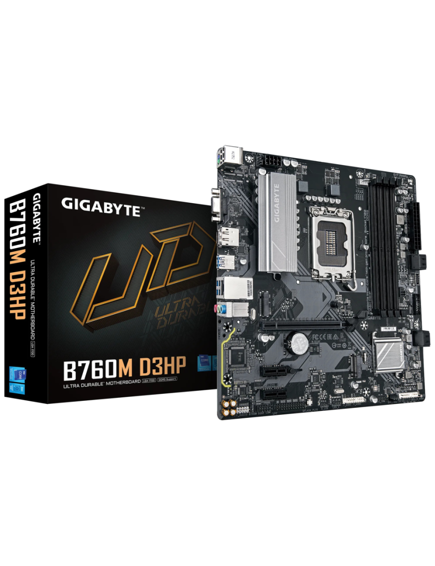 GIGABYTE B760M D3HP Placa Base - Procesadores Intel Core de 14ª Generación, VRM de 4+1+1 fases, hasta 5600 MHz DDR5, 2xPCIe 4.0