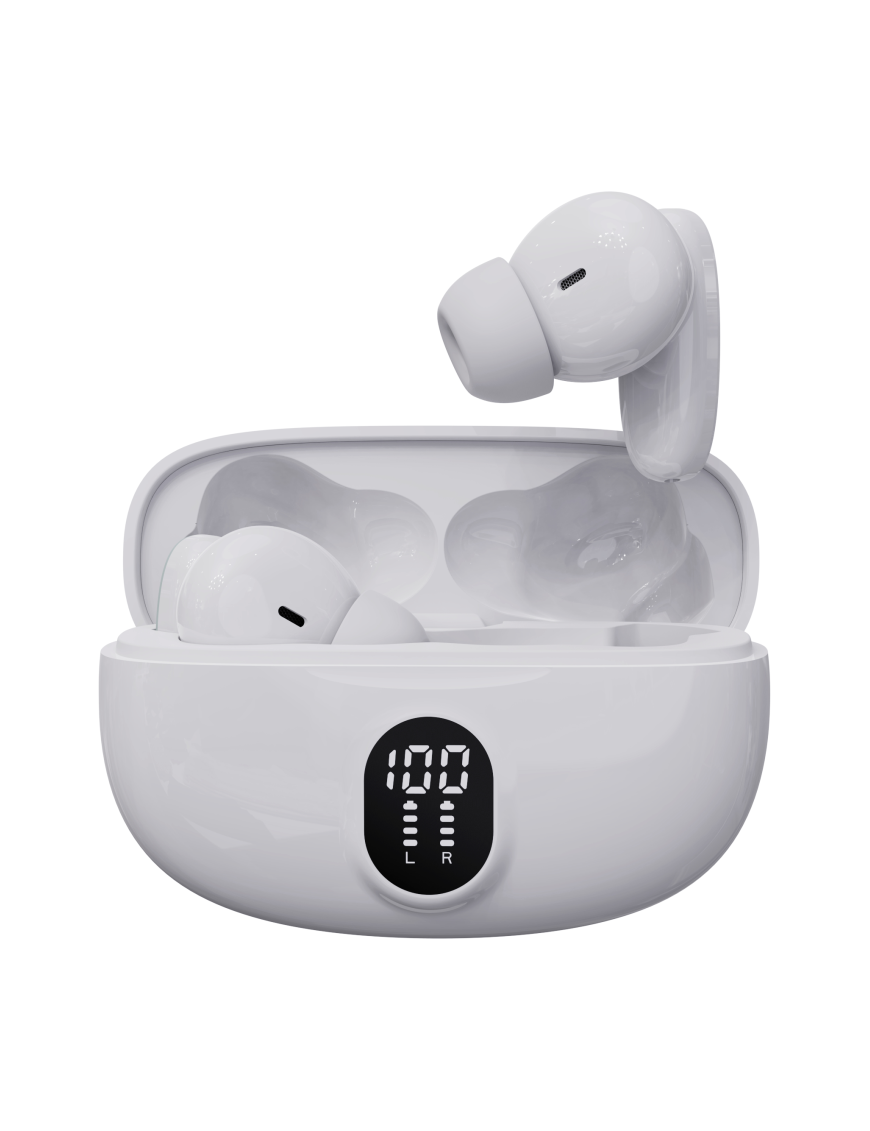 Denver TWE-57W auricular y casco Auriculares True Wireless Stereo (TWS) Clip de oreja Llamadas/Música USB Tipo C Bluetooth Base