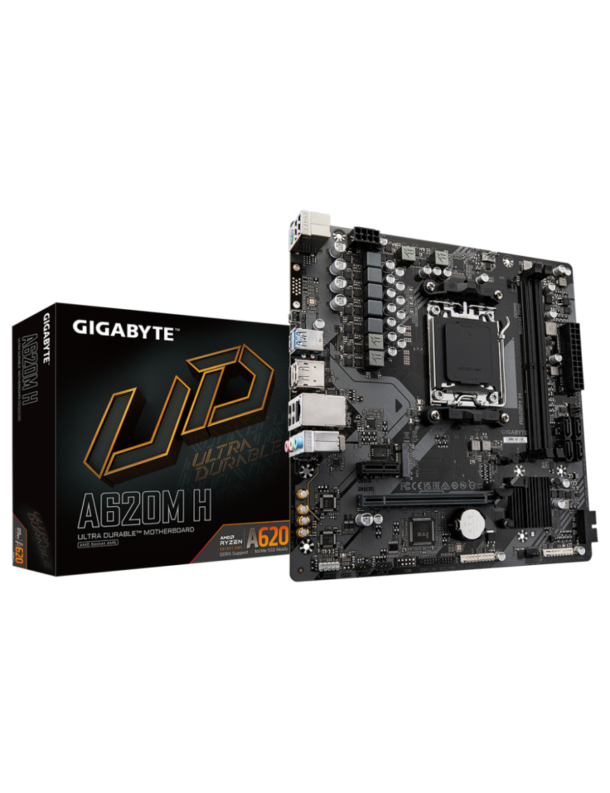 GIGABYTE A620M H Placa base - Soporta CPUs AMD Ryzen 8000, VRM digital de 5+2+2 fases, hasta 7200MHz DDR5 (OC), 1xPCIe 4.0 M.2