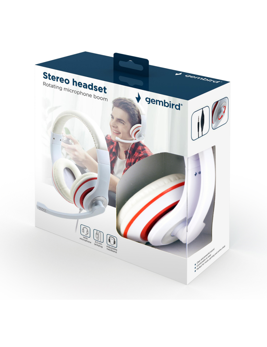 Gembird MHS-03-WTRD auricular y casco Auriculares Alámbrico Diadema Llamadas/Música Rojo, Blanco