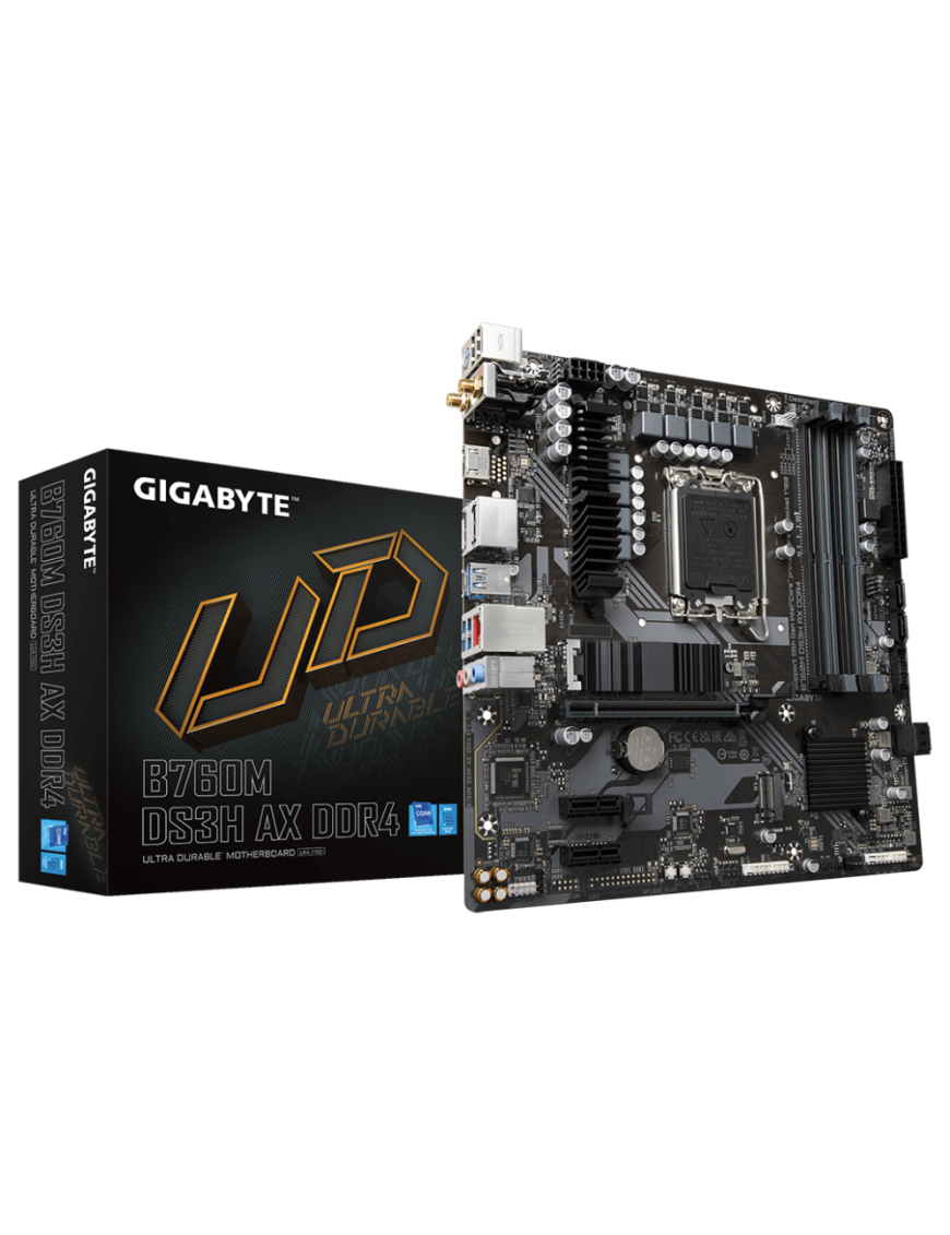 GIGABYTE B760M DS3H AX DDR4 Placa base - Soporta CPUs Intel Core de 14ª generación, VRM digital de 6+2+1 fases, hasta 5333MHz