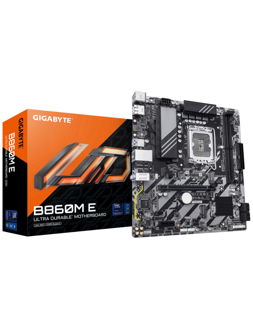 GIGABYTE B860M E Placa Base - Procesadores Intel Core Ultra Series, VRM de 4+1+2 fases, hasta 8800MHz DDR5 (O.C), 2xPCIe 4.0
