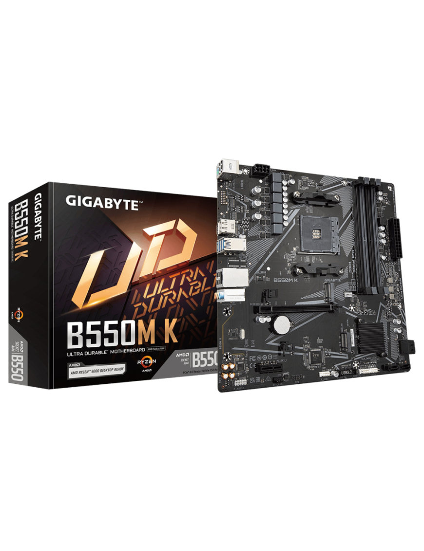 GIGABYTE B550M K Placa base - Procesadores AMD Ryzen 5000, hasta 4733 MHz DDR4, 1xPCIe 4.0 + 1xPCIe 3.0 M.2, LAN 1GbE, USB 3.2